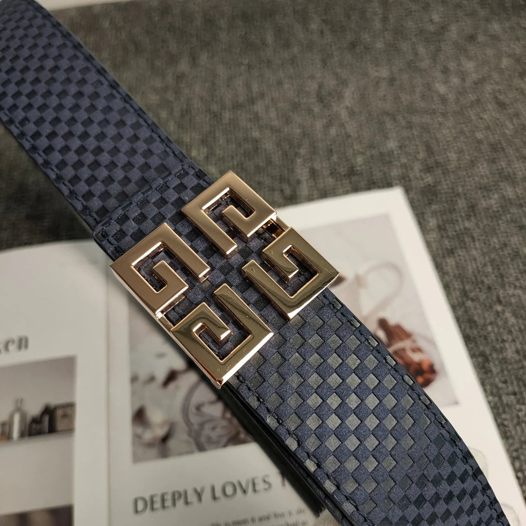 3 Colors Fashion check print square leather belt