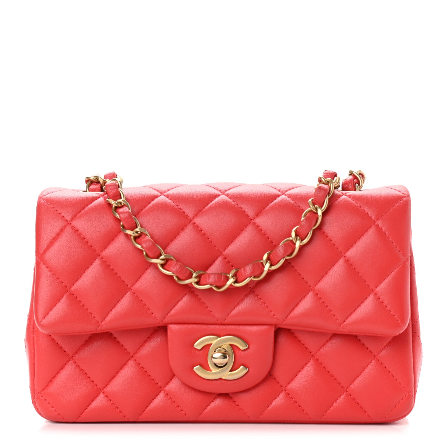 Lambskin Quilted Mini Rectangular Flap Red