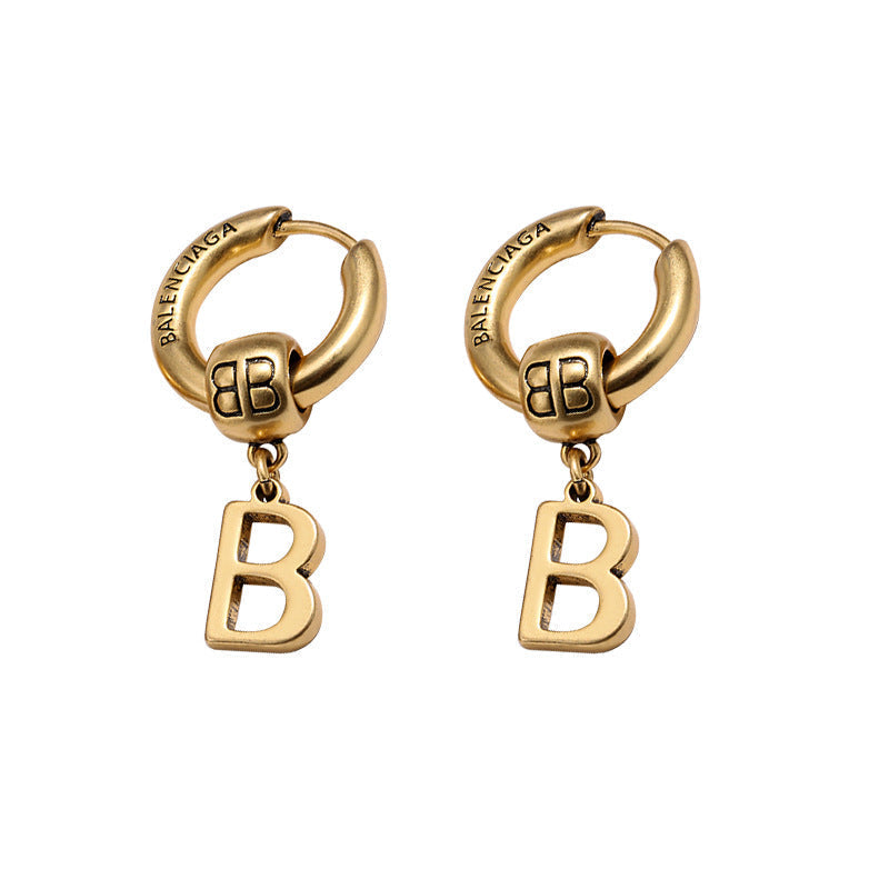 Hollow B letter tide earrings