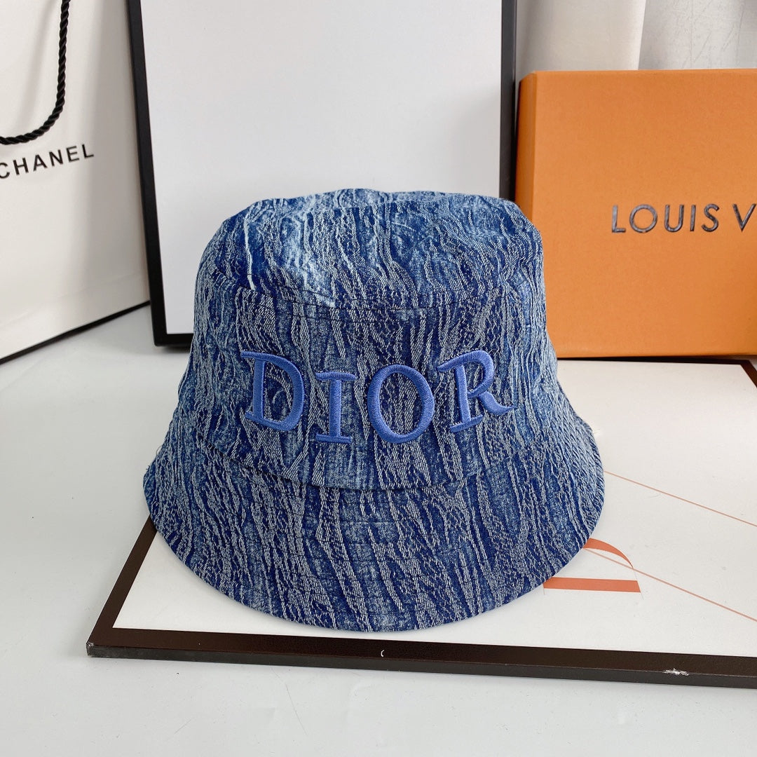 Letter Embroidered Denim Bucket Hat