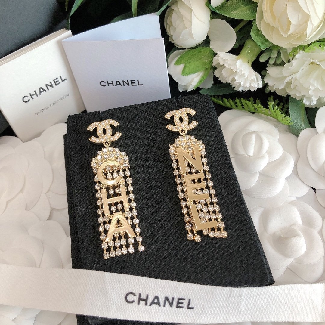 Luxury Letter Tassel Rhinestone Earrings