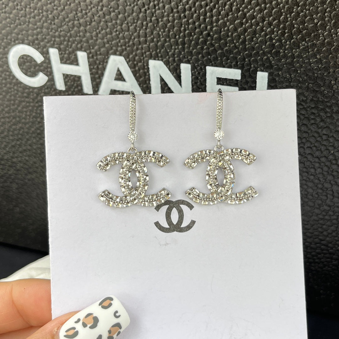 Luxury Rhinestone Pendant Double C Earrings