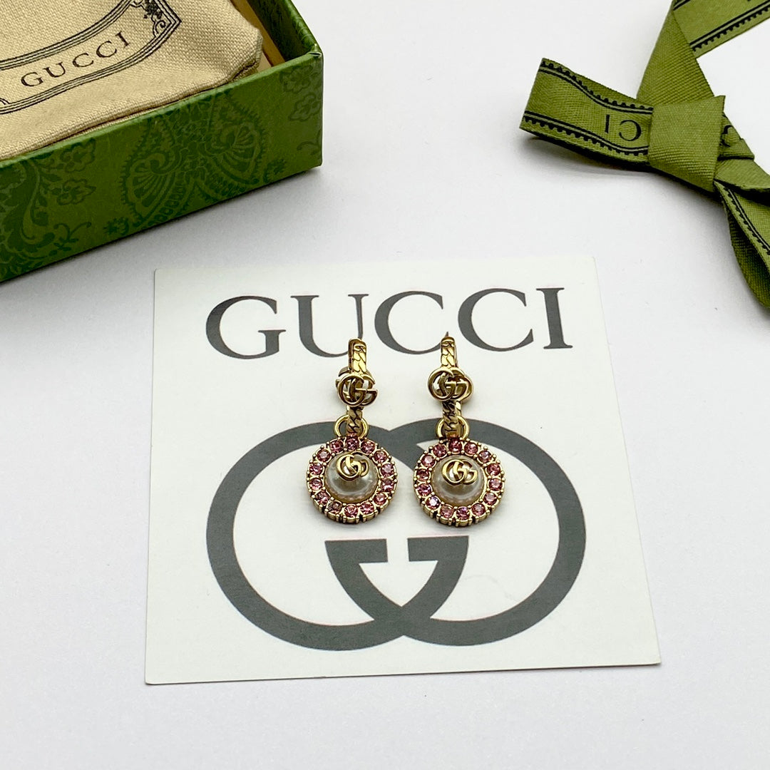 Vintage double G rhinestone round earrings