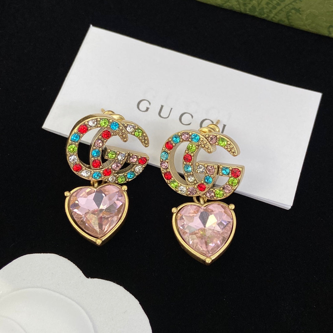 Fashion Double G Heart rhinestone earrings