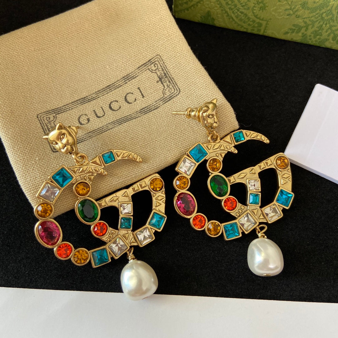 Fashion Double G Pendant Pearl Earrings