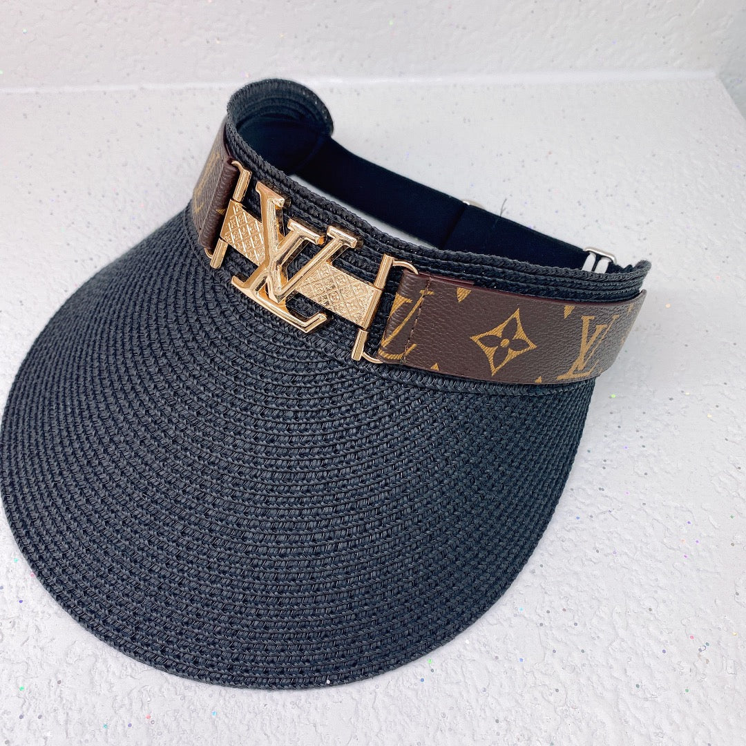 Empty Top Metal Logo Elastic Band Straw Hat