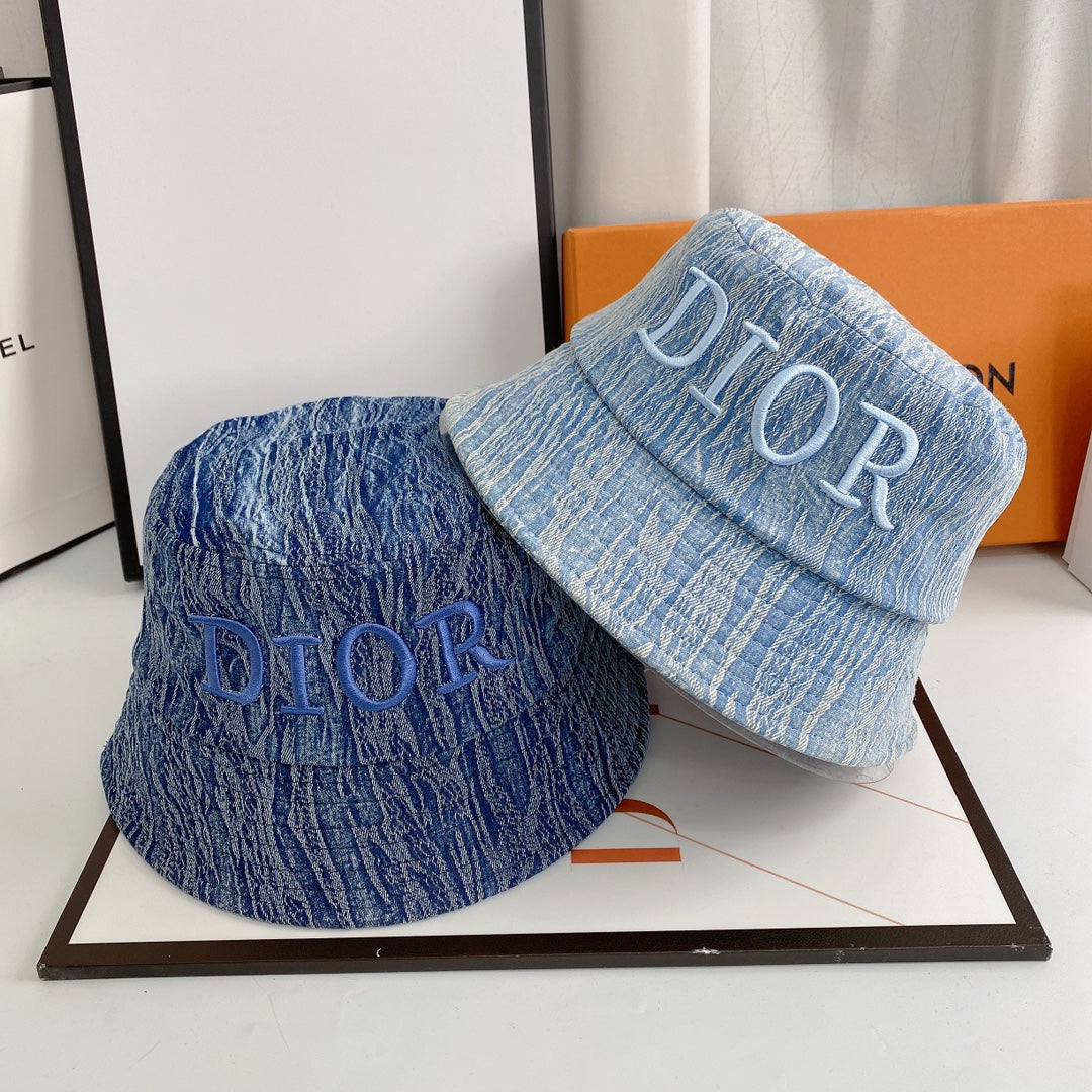 Letter Embroidered Denim Bucket Hat