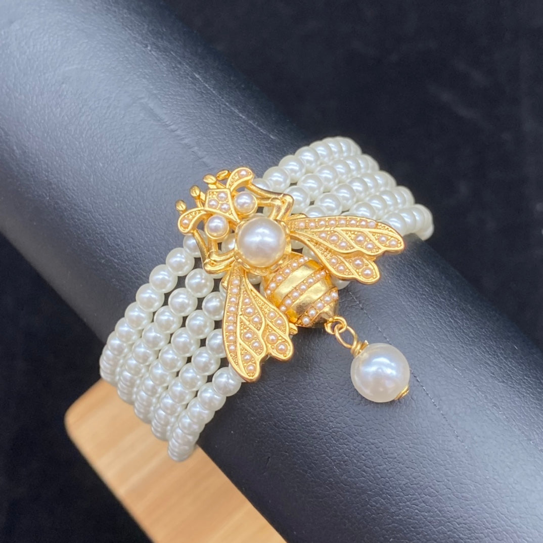 Vintage Bee Pearl Bracelet