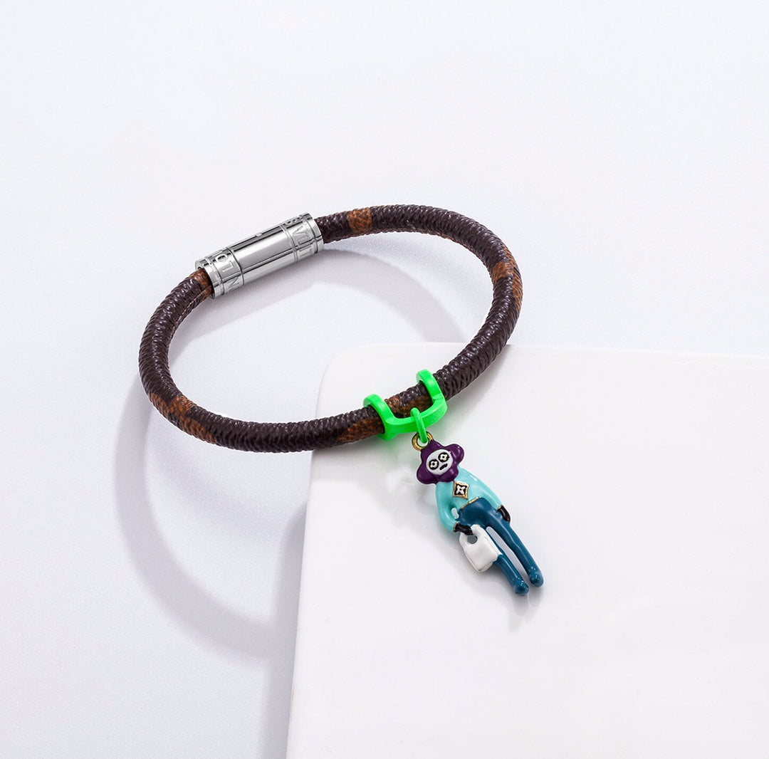 Monogram Puppet Pendant Leather Bracelet