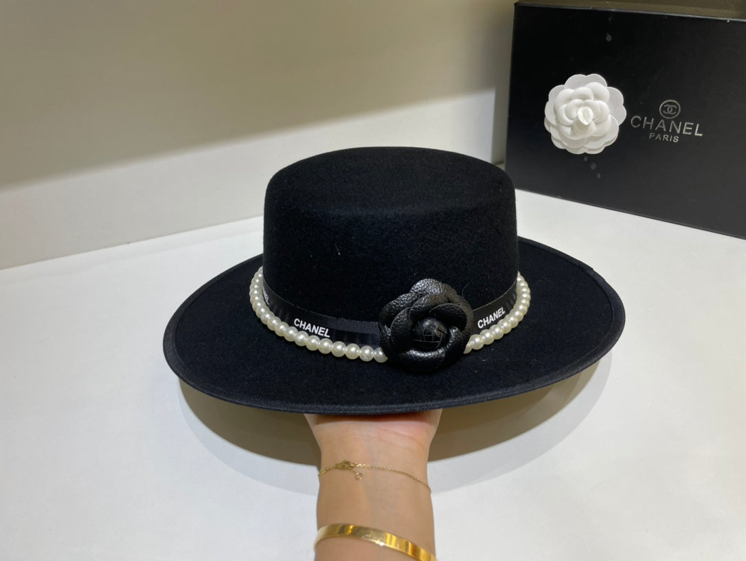 Camellia Wool Flat Top Hat