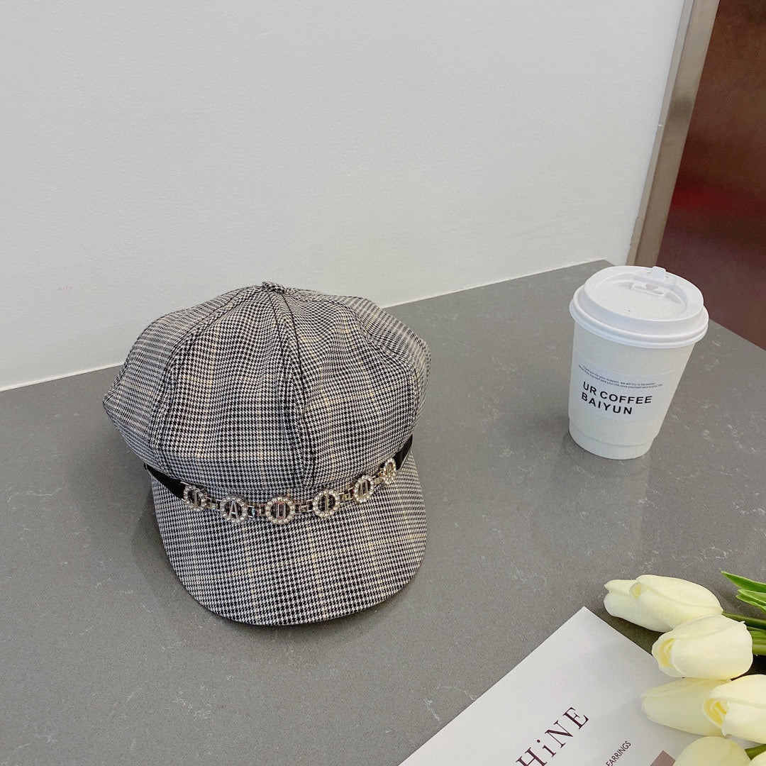 Fashion ladies plaid pattern octagonal hat