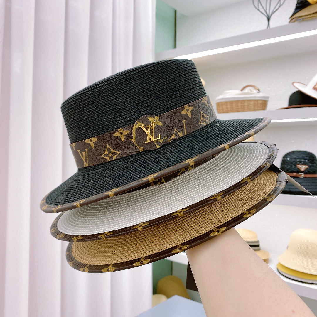 Fashion Monogram Flat Straw Hat