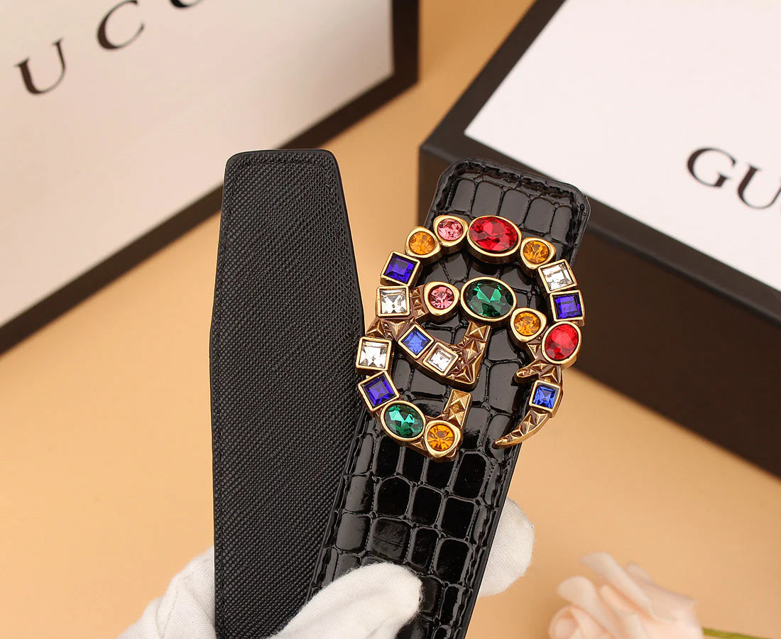 2 luxury double G irregular colored diamond belts