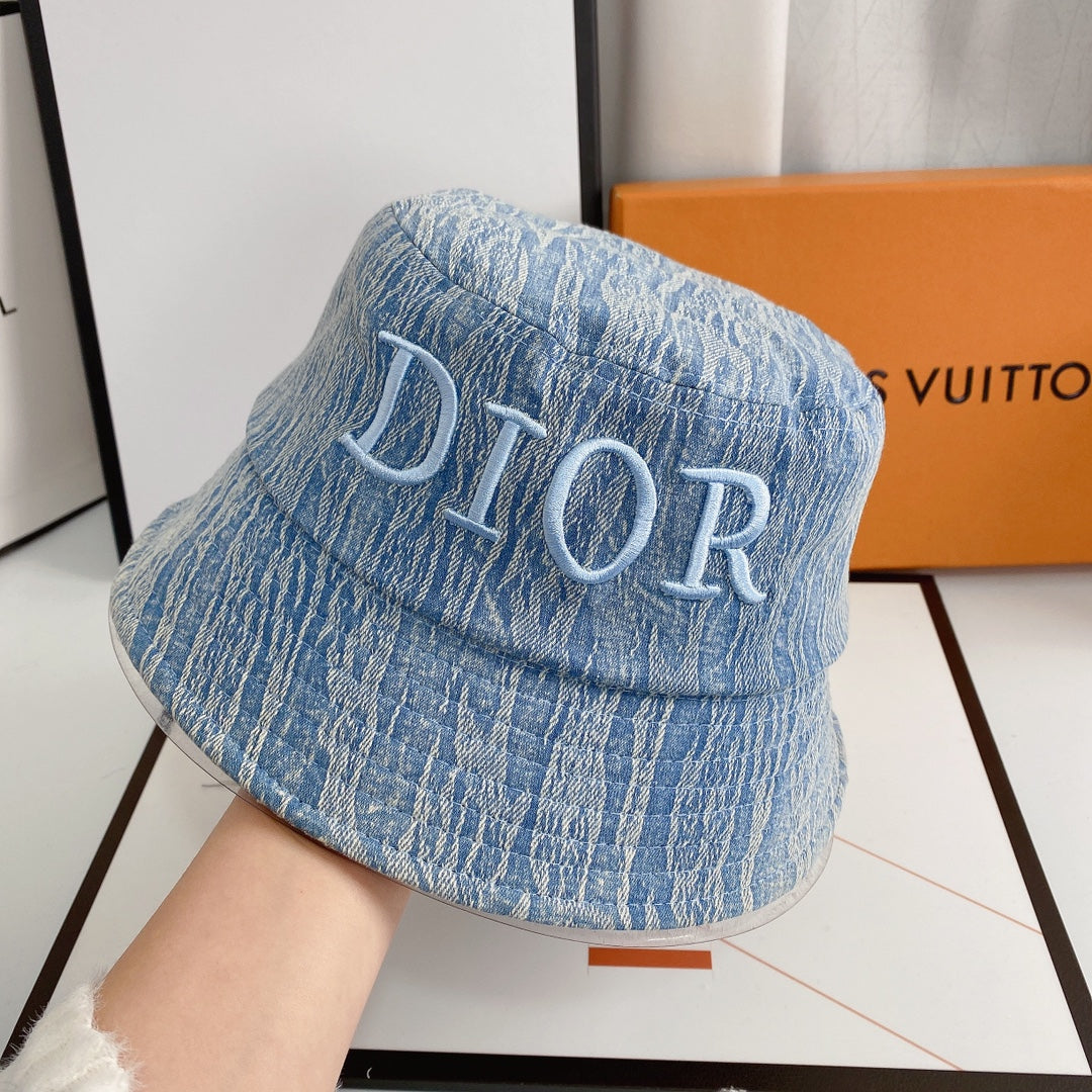 Letter Embroidered Denim Bucket Hat