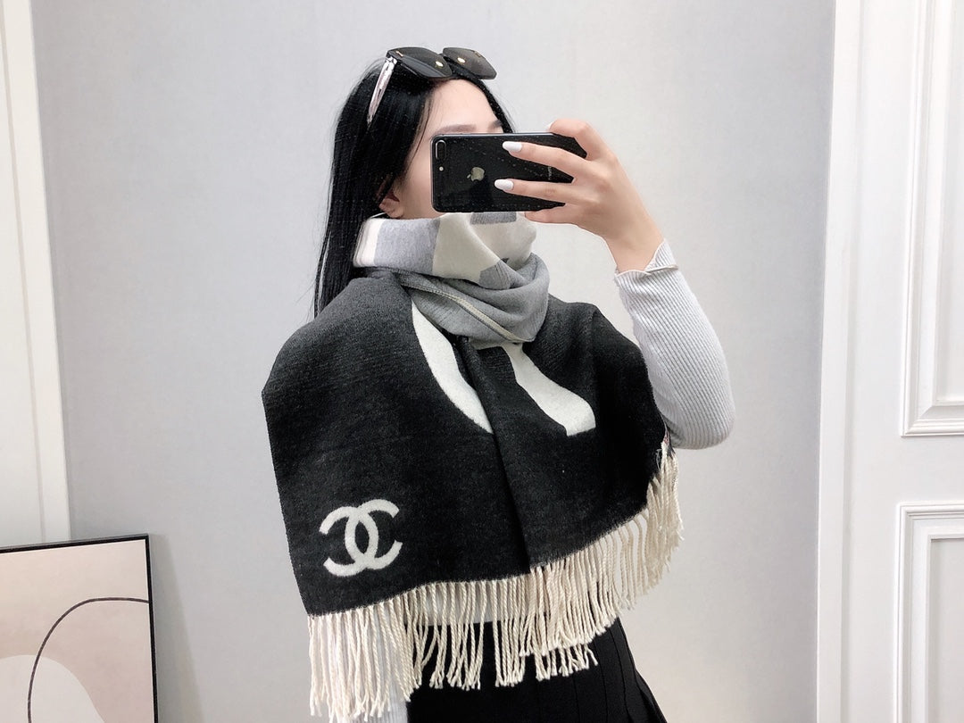 Gradient Oversized Logo Fringe Scarf Shawl