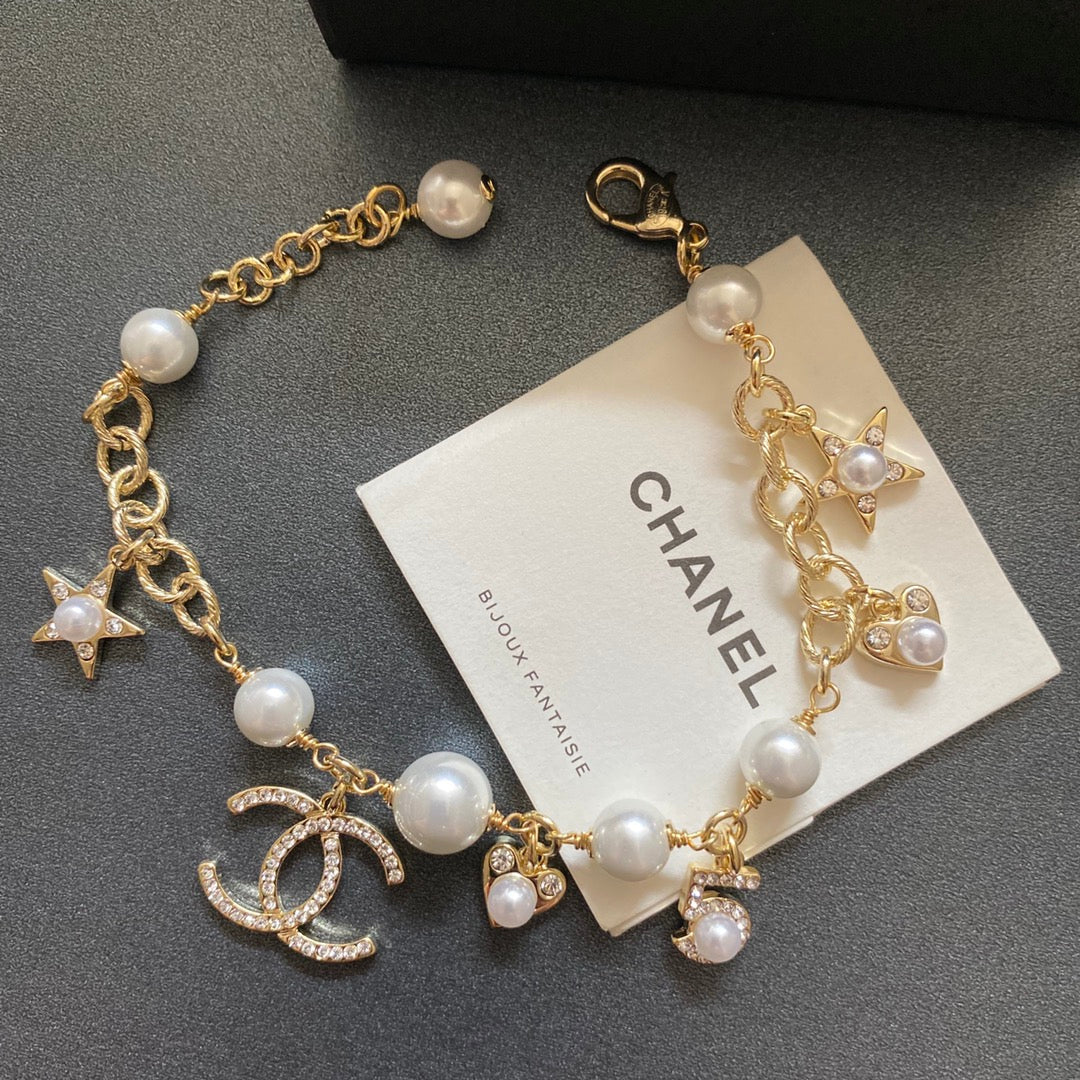 Star Heart Pearl Pendant Bracelet