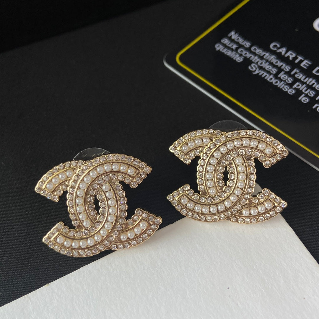 Pearl Diamond Letter Stud Earrings