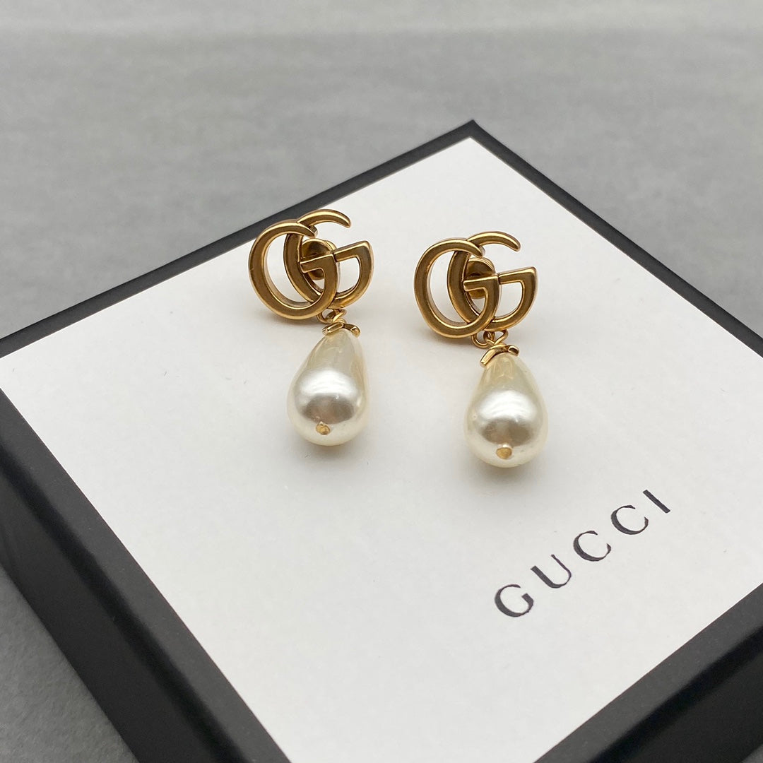 Double G Pearl Drop Earrings