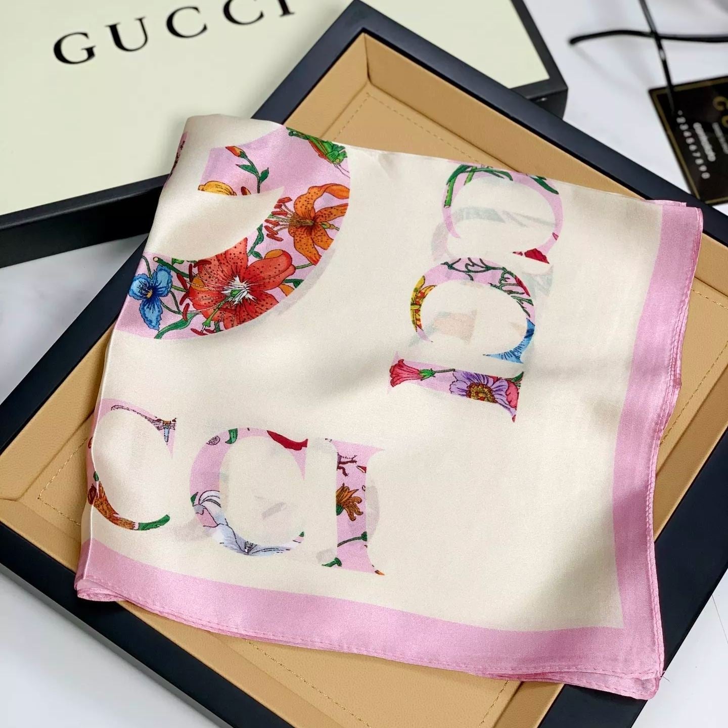 Floral Layered Logo Square Scarf