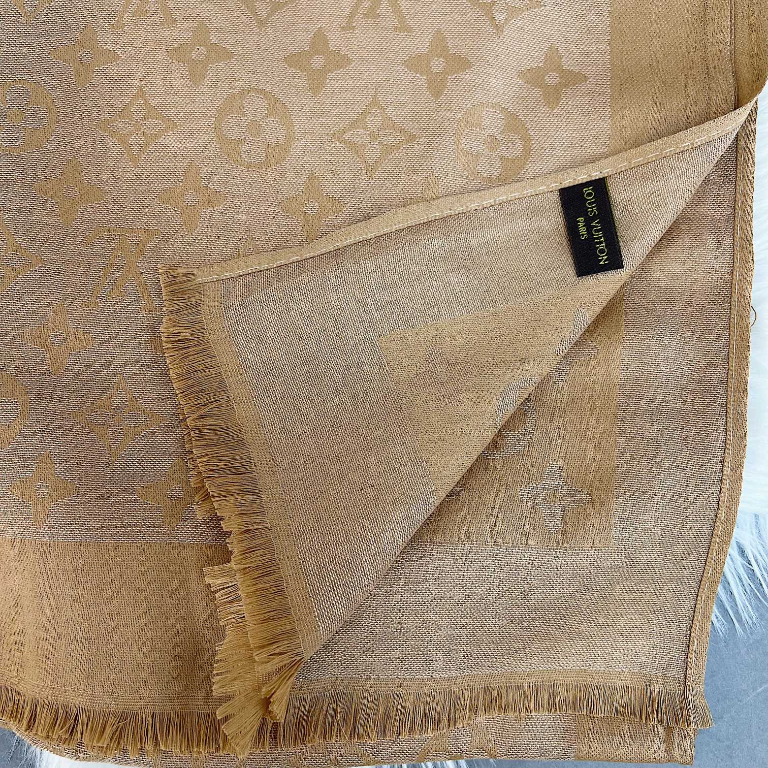 Silk Satin Fringe Monogram Scarf Shawl