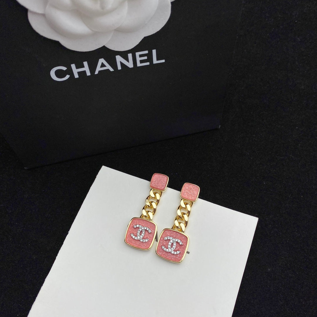 Sparkling Pink Enamel Earrings