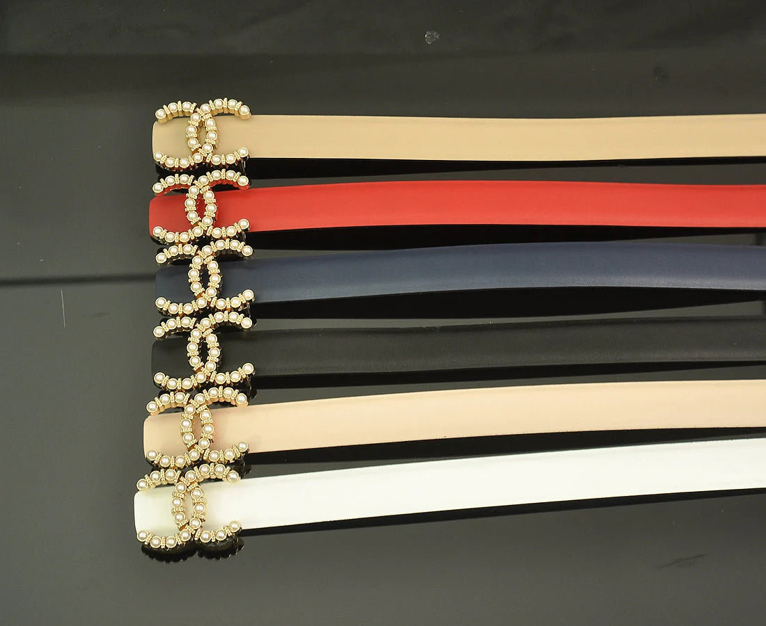 6 color luxury double C pearl rhinestone belt