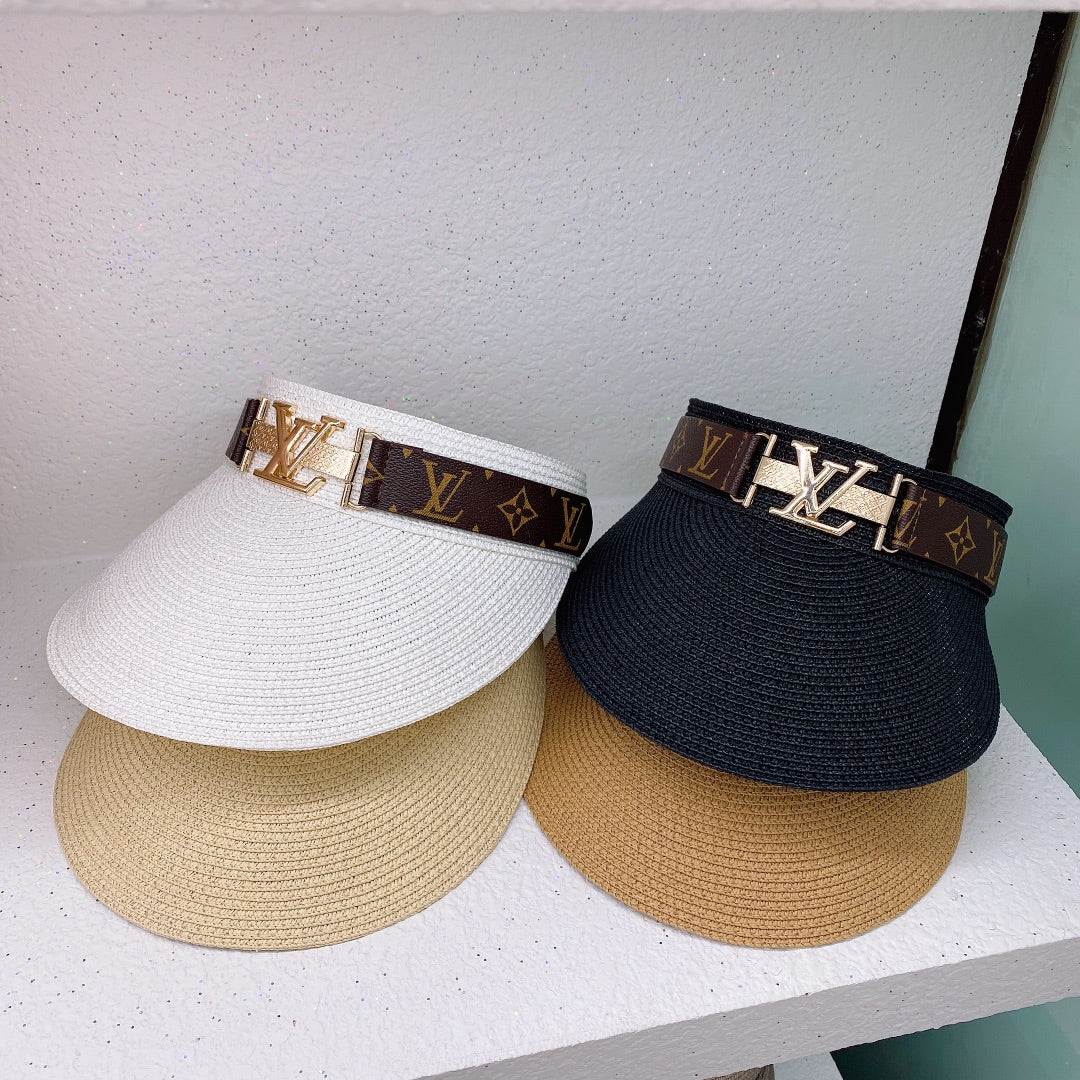 Empty Top Metal Logo Elastic Band Straw Hat