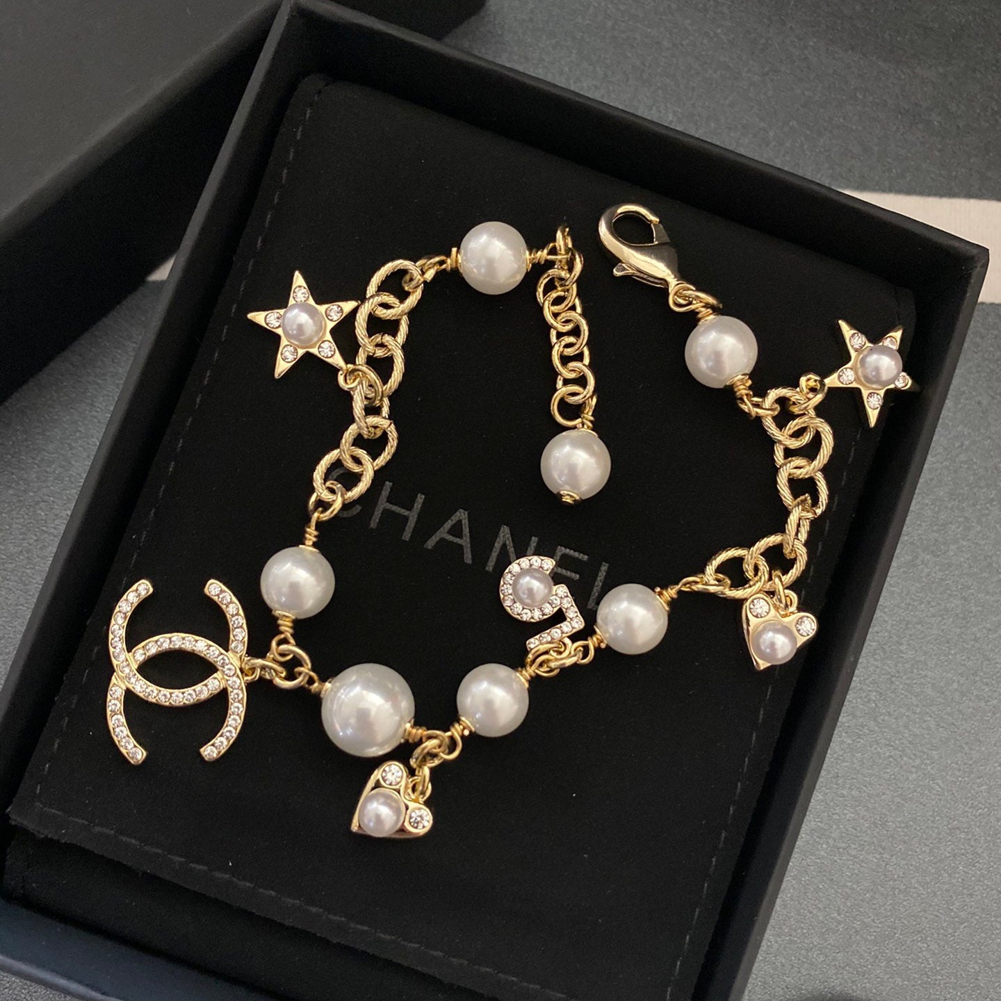 Star Heart Pearl Pendant Bracelet