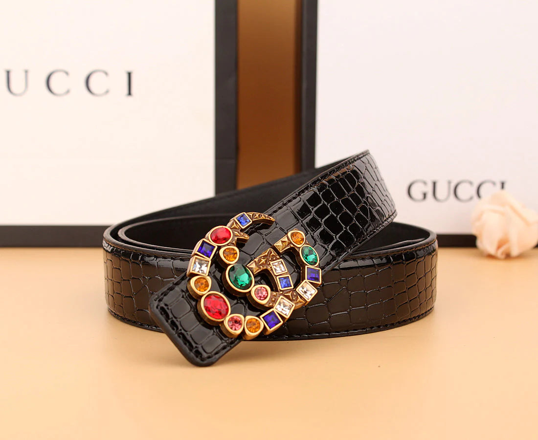 2 luxury double G irregular colored diamond belts