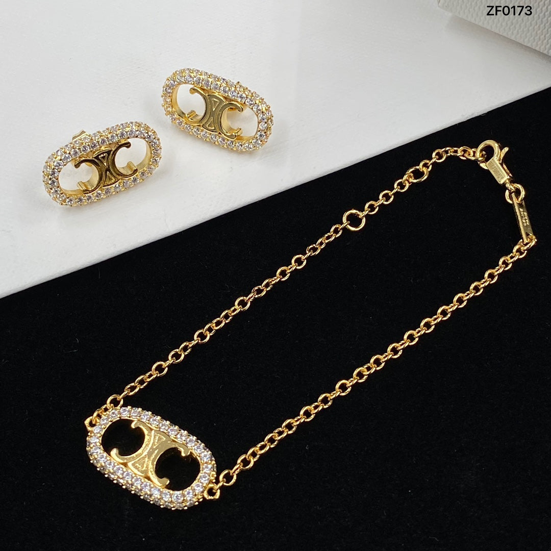 Crystal Diamond Earrings Bracelet Necklace Set