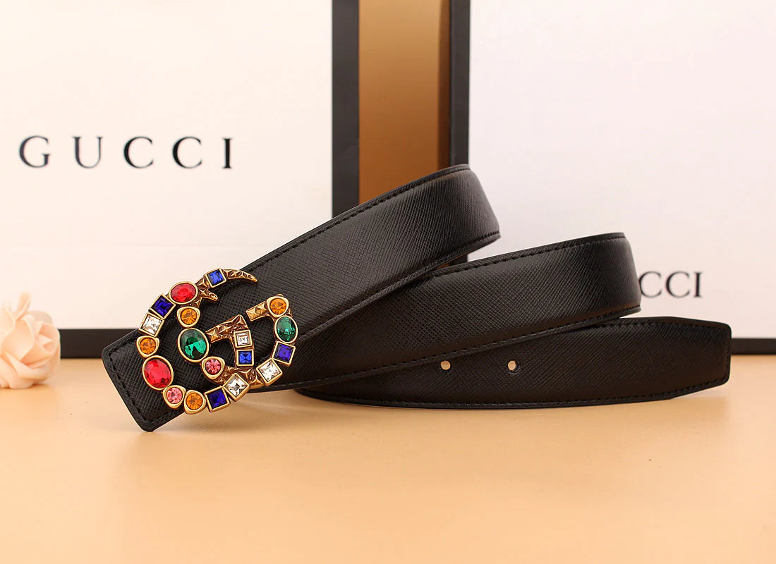 2 luxury double G irregular colored diamond belts