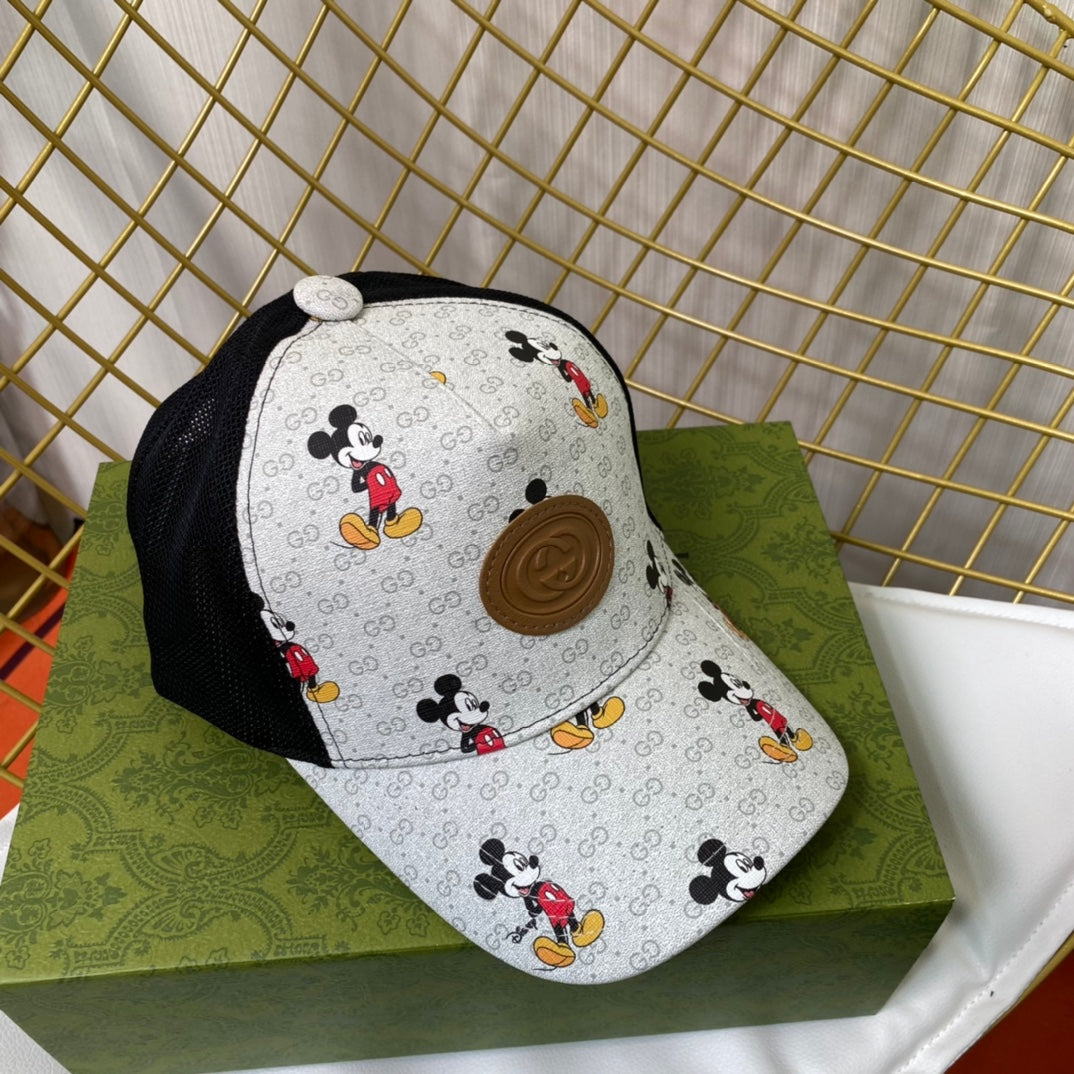 Cartoon Leather Patchwork Mesh Baseball Cap