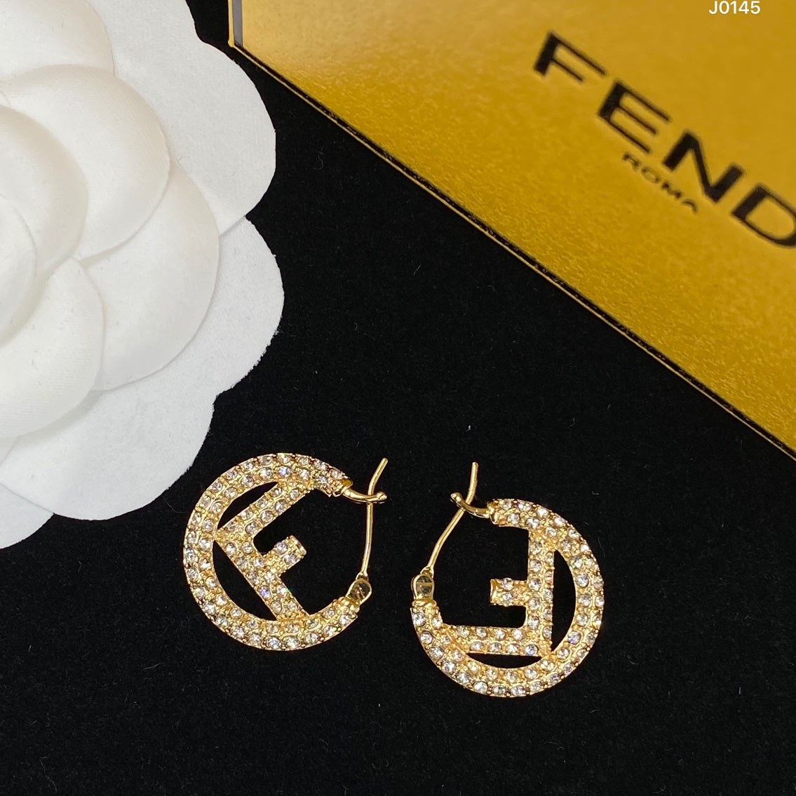 F Letter Diamond Round Earrings