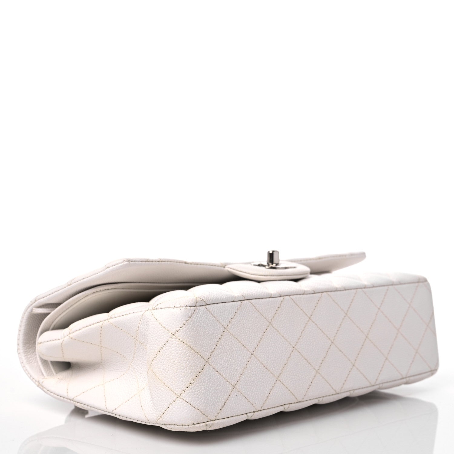 Caviar Quilted Medium Double Flap White