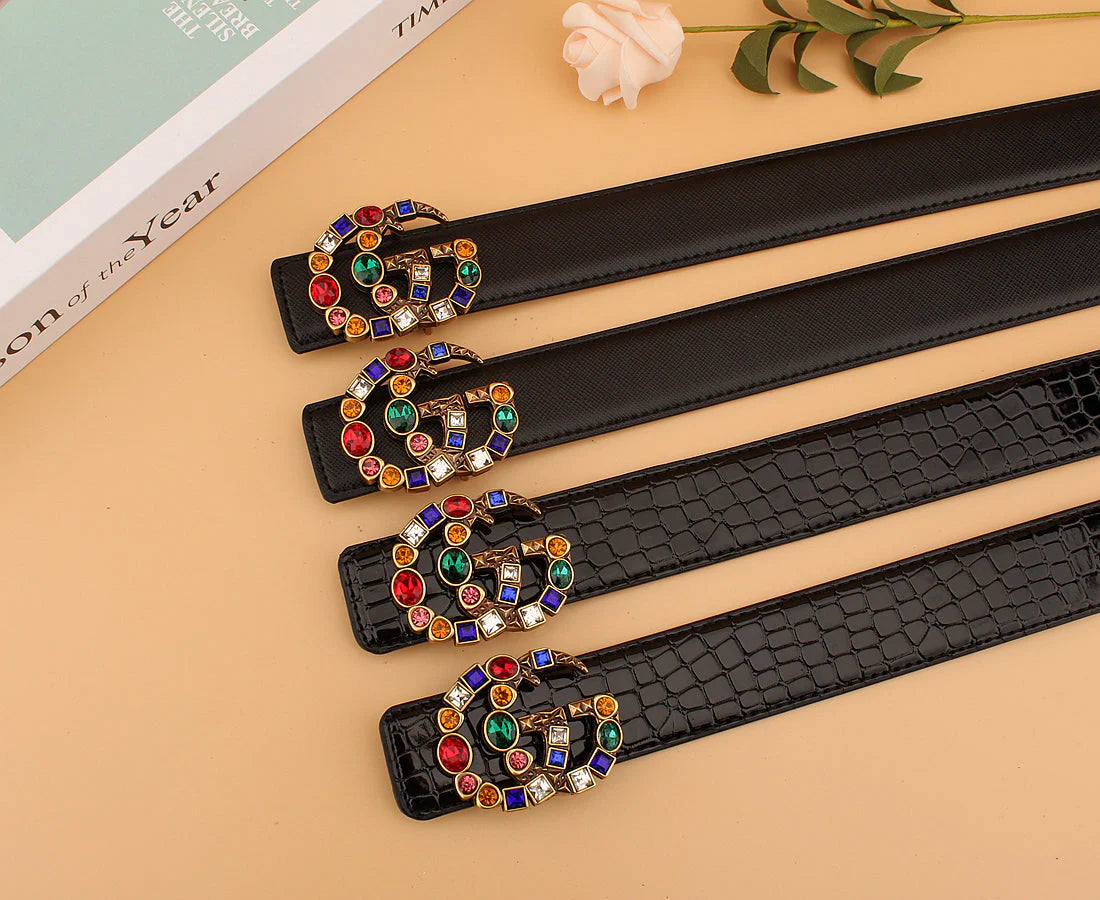 2 luxury double G irregular colored diamond belts