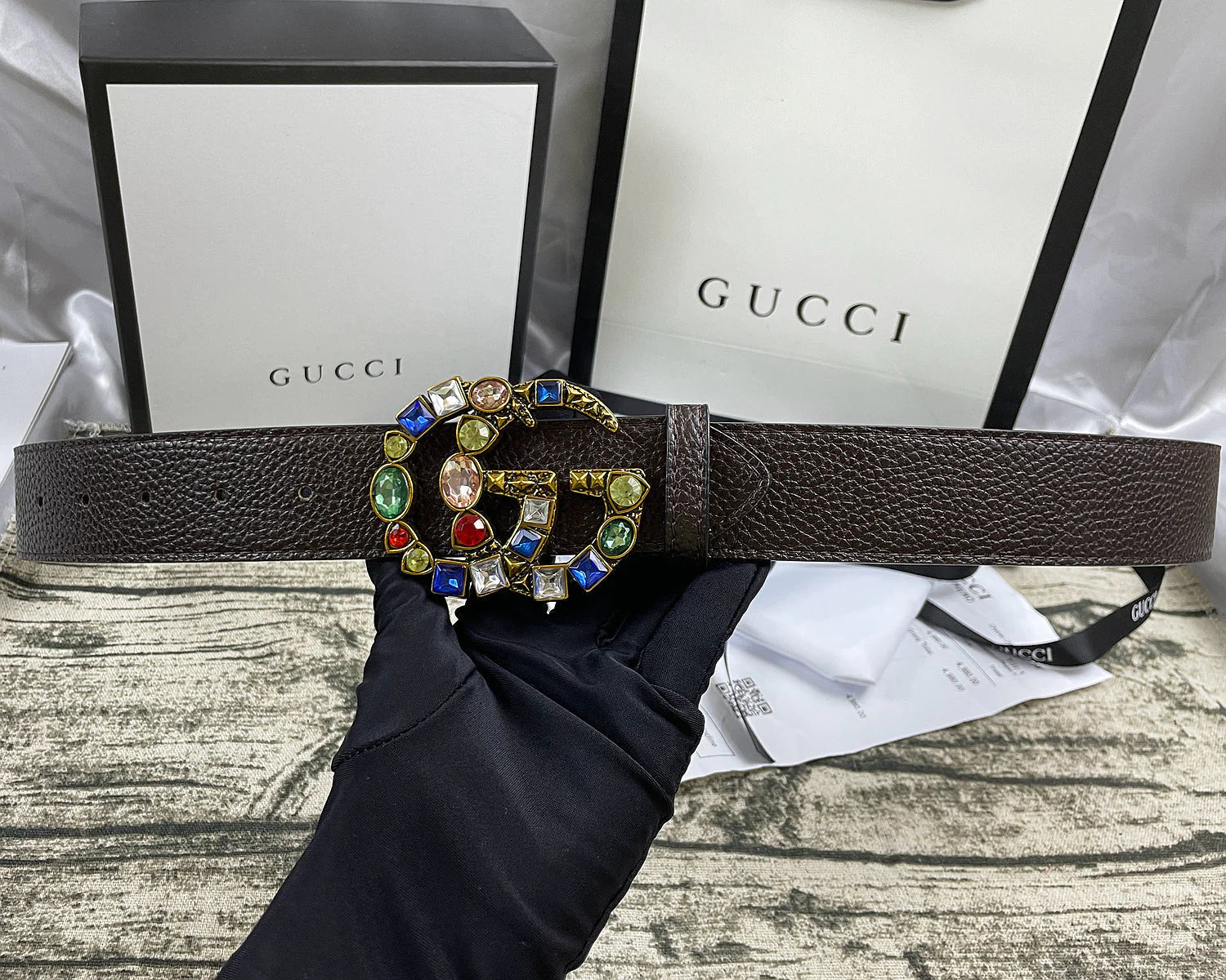 4 Colors luxury double G seven-color rhinestone double-sided lychee pattern belt