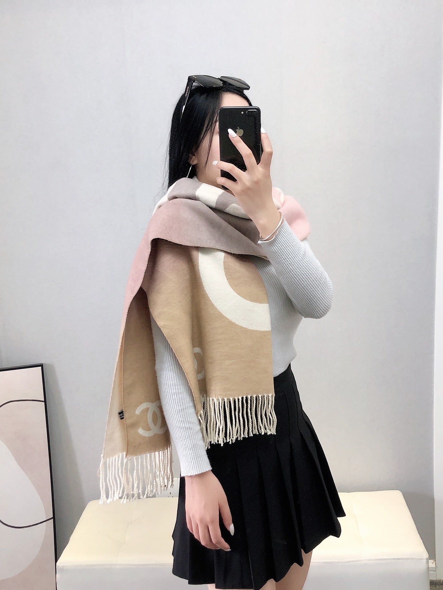 Gradient Oversized Logo Fringe Scarf Shawl