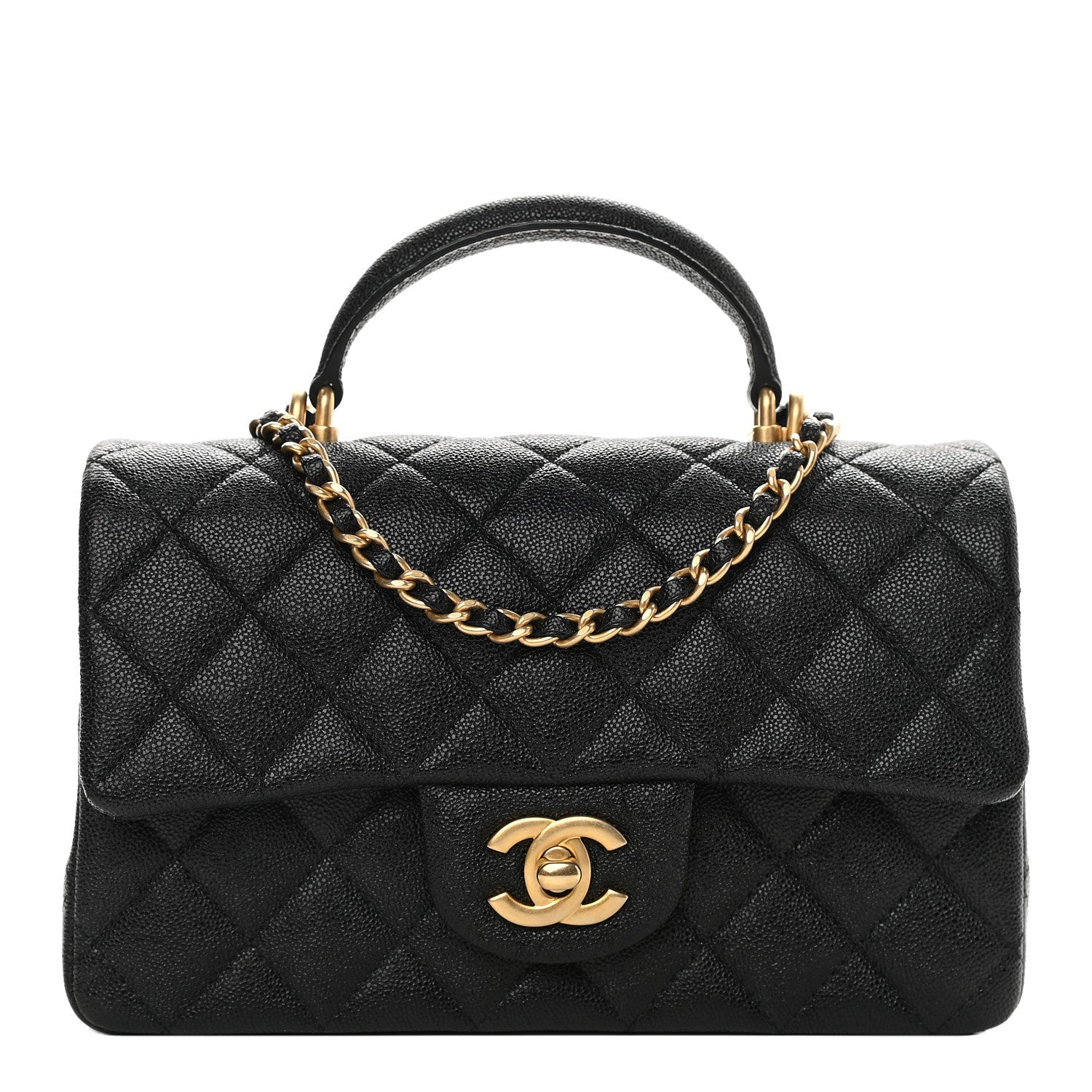 Caviar Quilted Mini Top Handle Rectangular Flap Black