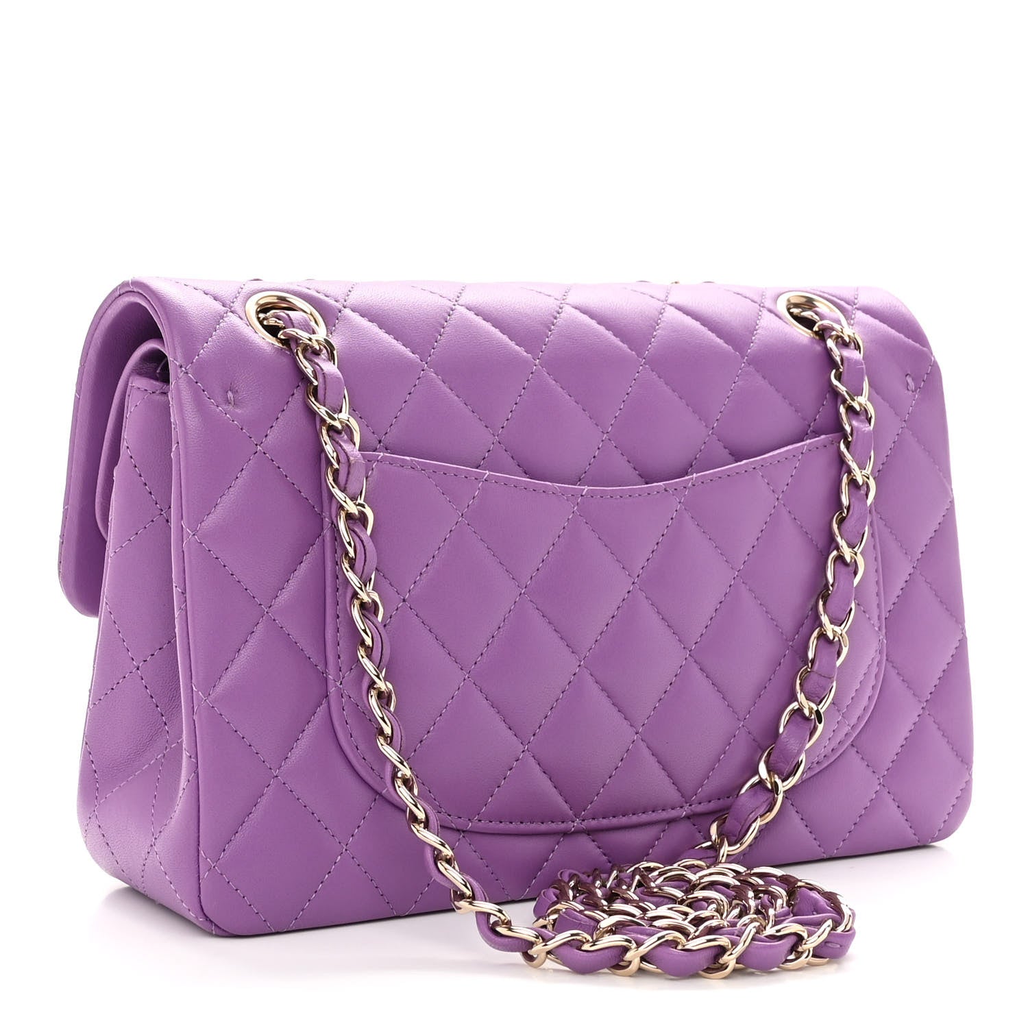 Lambskin Quilted Small Double Flap Purple