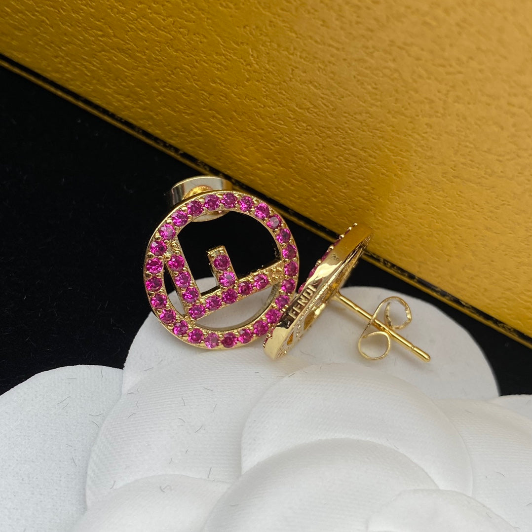 Pink Diamond F Letter Earrings