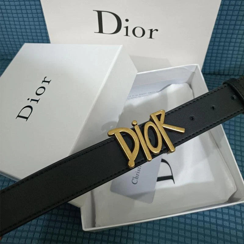 Luxury Four Character Black Leather Belt