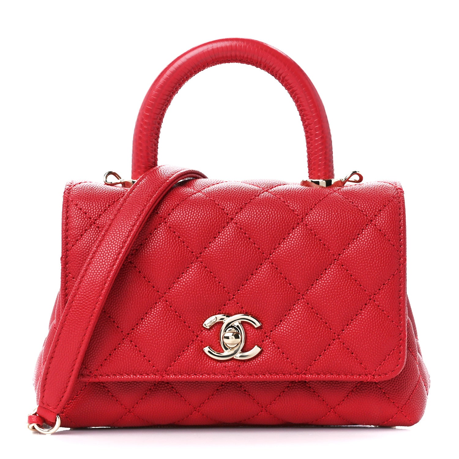 Caviar Quilted Lizard Embossed Extra Mini Coco Handle Flap Red