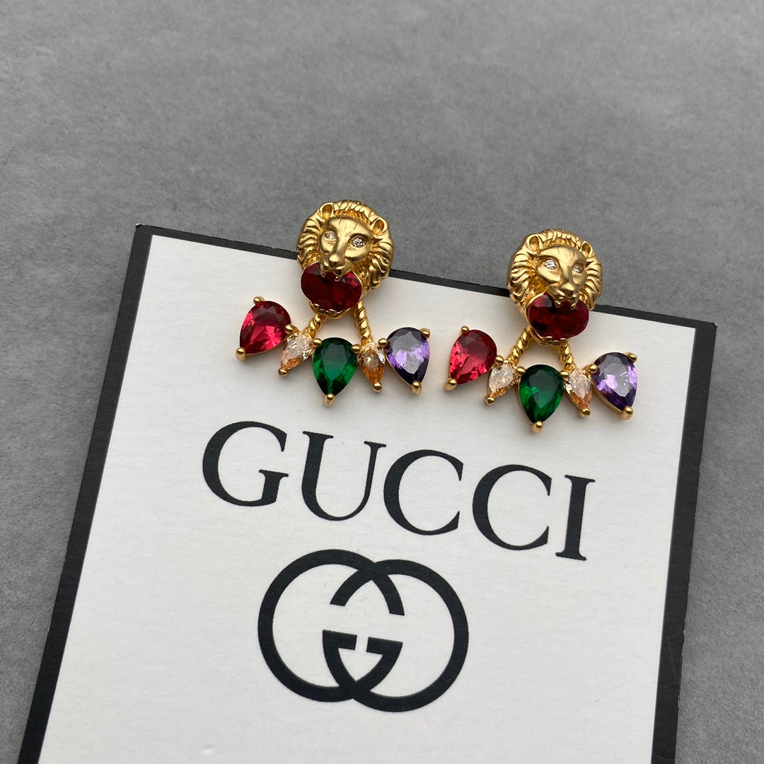 Tiger Head Colored Diamond Earrings