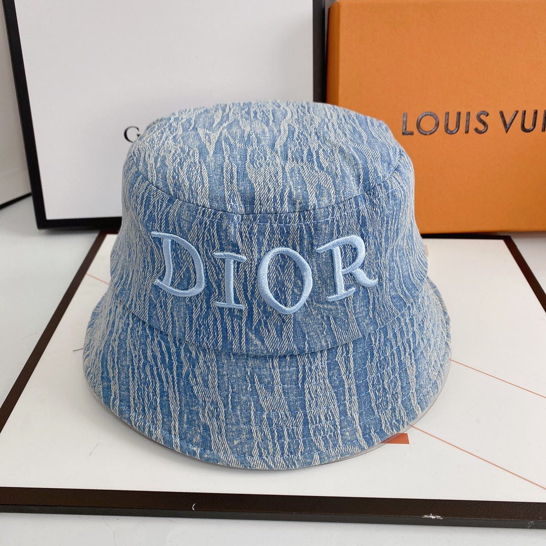 Letter Embroidered Denim Bucket Hat