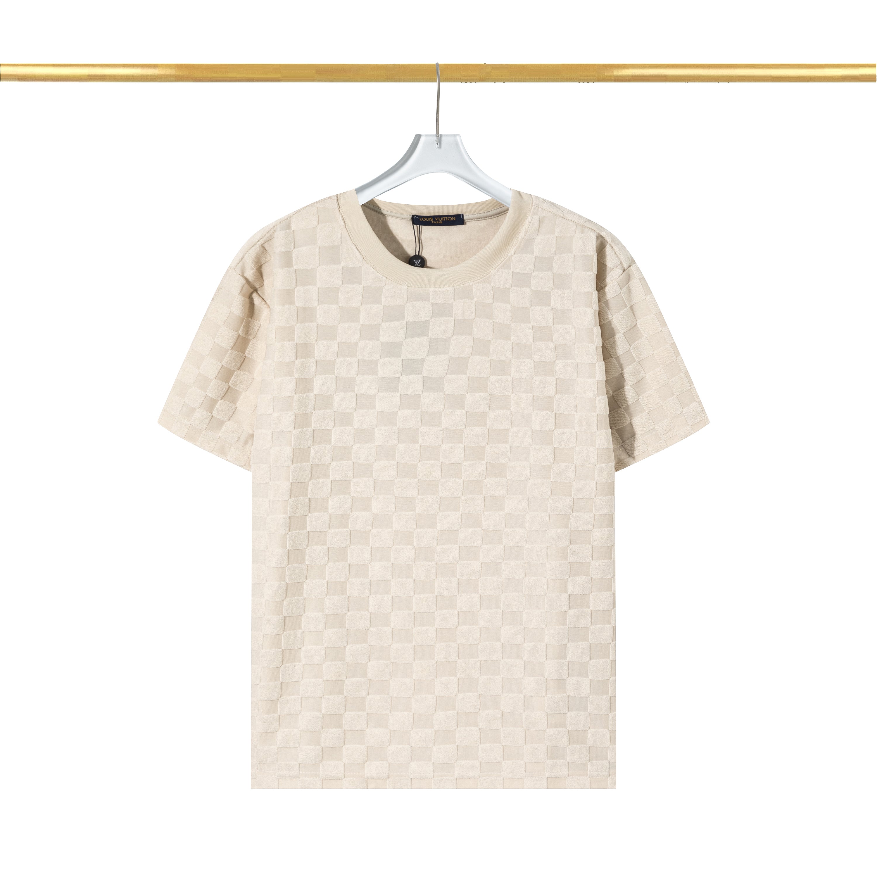 Checkerboard raised fleece cotton T-shirt