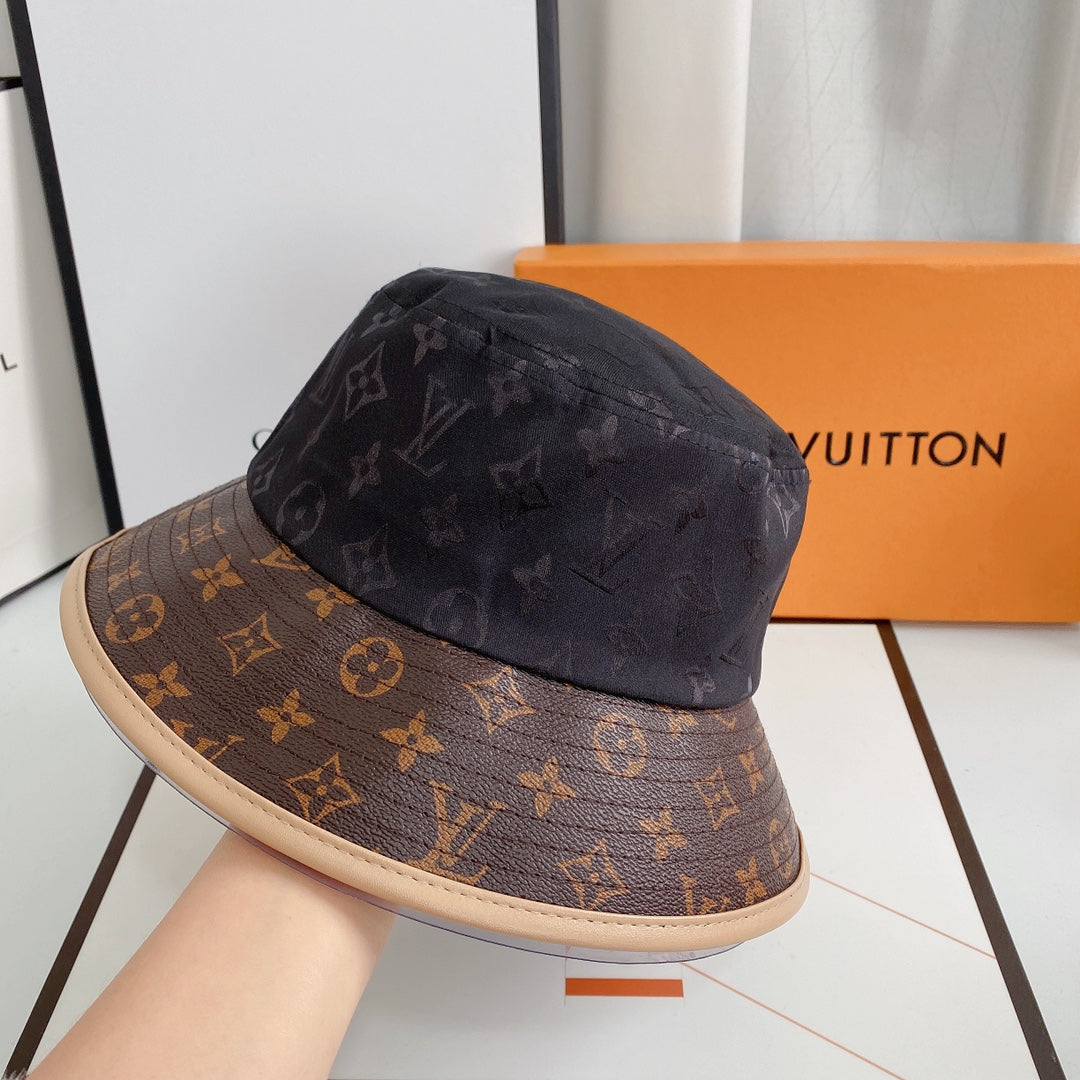 Leather Print Paneled Bucket Hat