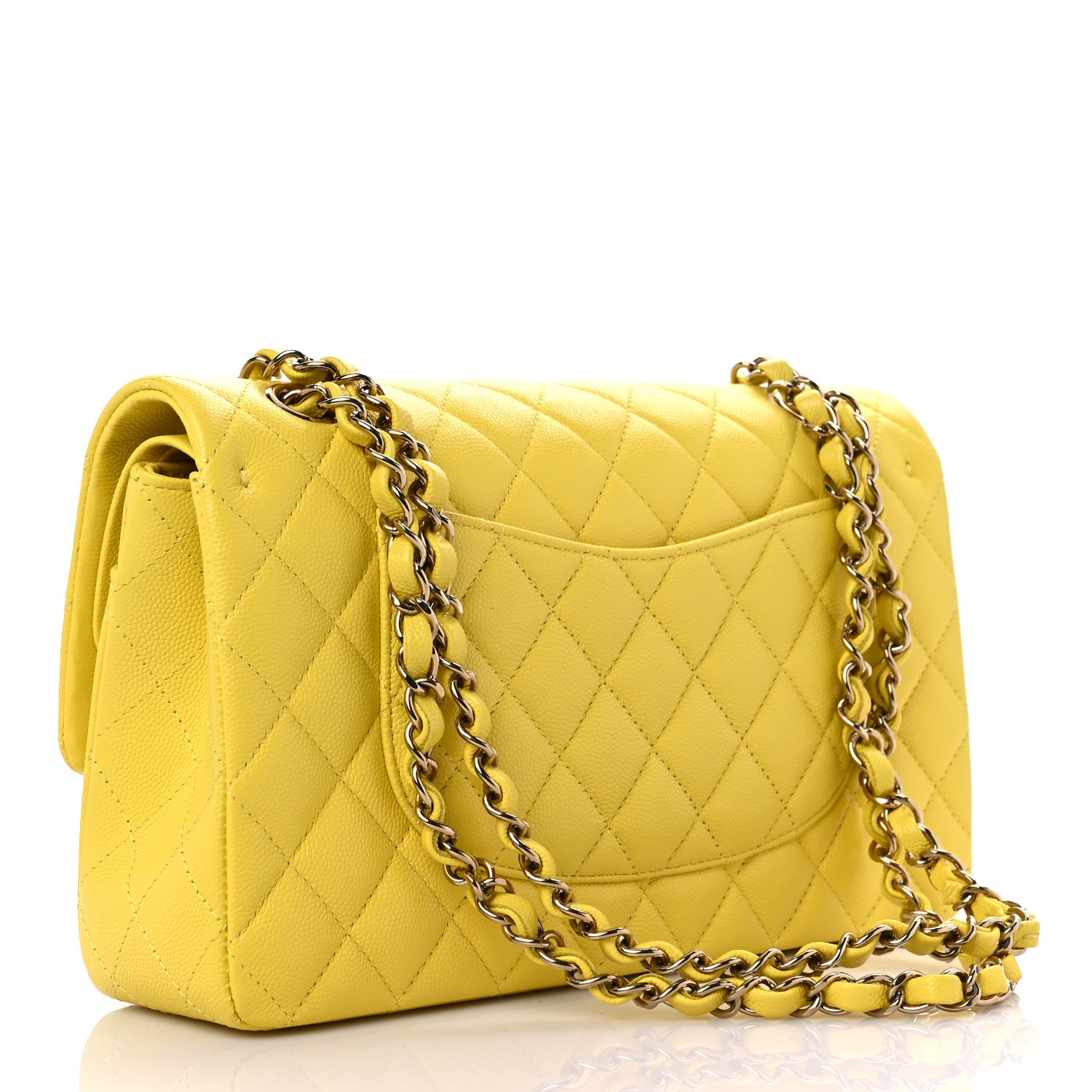 Caviar Quilted Medium Double Flap Yellow