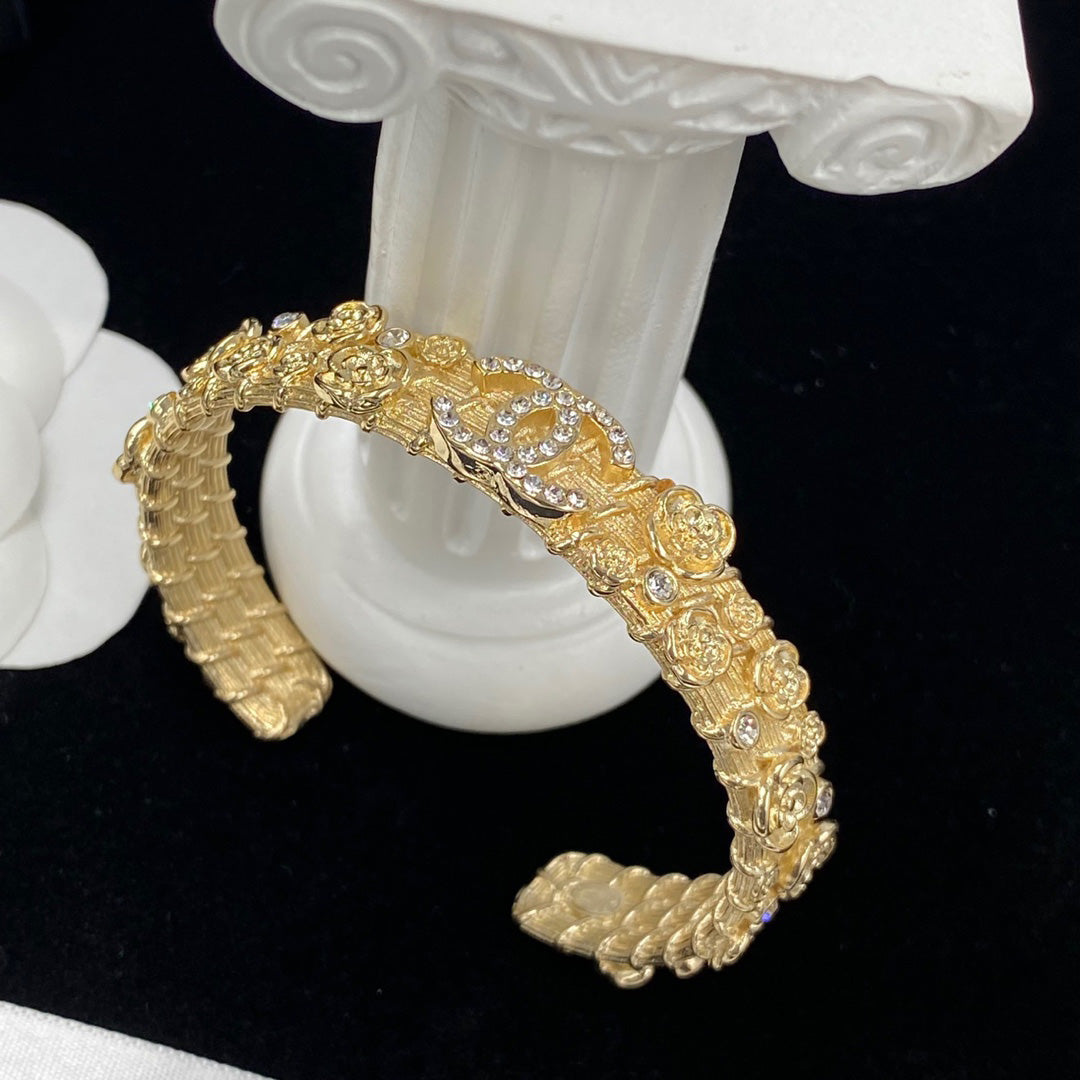 Embossed Camellia Open Bracelet