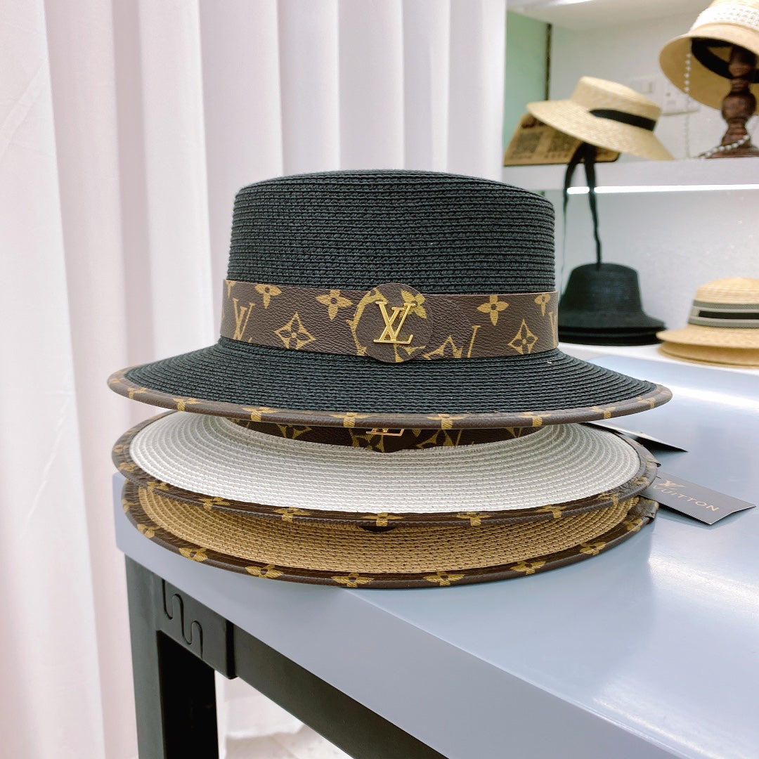 Fashion Monogram Flat Straw Hat