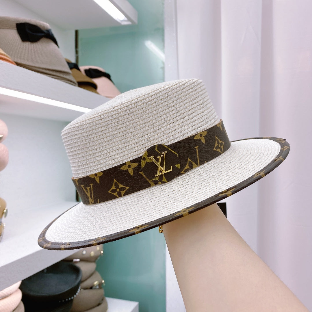 Fashion Monogram Flat Straw Hat